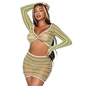Leg Avenue womens 2 Pc Zig Zag Net Gauntlet Sleeve Crop Top and Mini Skirt Set