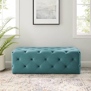 legacy of comfort 483939 modway amour tufted button entryway performance velvet bench sea blue 48x19x165