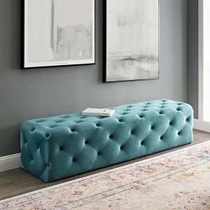 legacy of comfort modway amour tufted button entryway performance velvet bench sea blue 72x19x165