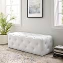 LEGACY OF COMFORT Modway Amour Tufted Button Entryway Performance Velvet Bench (White, 48x19x16.5)