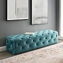LEGACY OF COMFORT Modway Amour Tufted Button Entryway Performance Velvet Bench (Sea Blue, 72x19x16.5)
