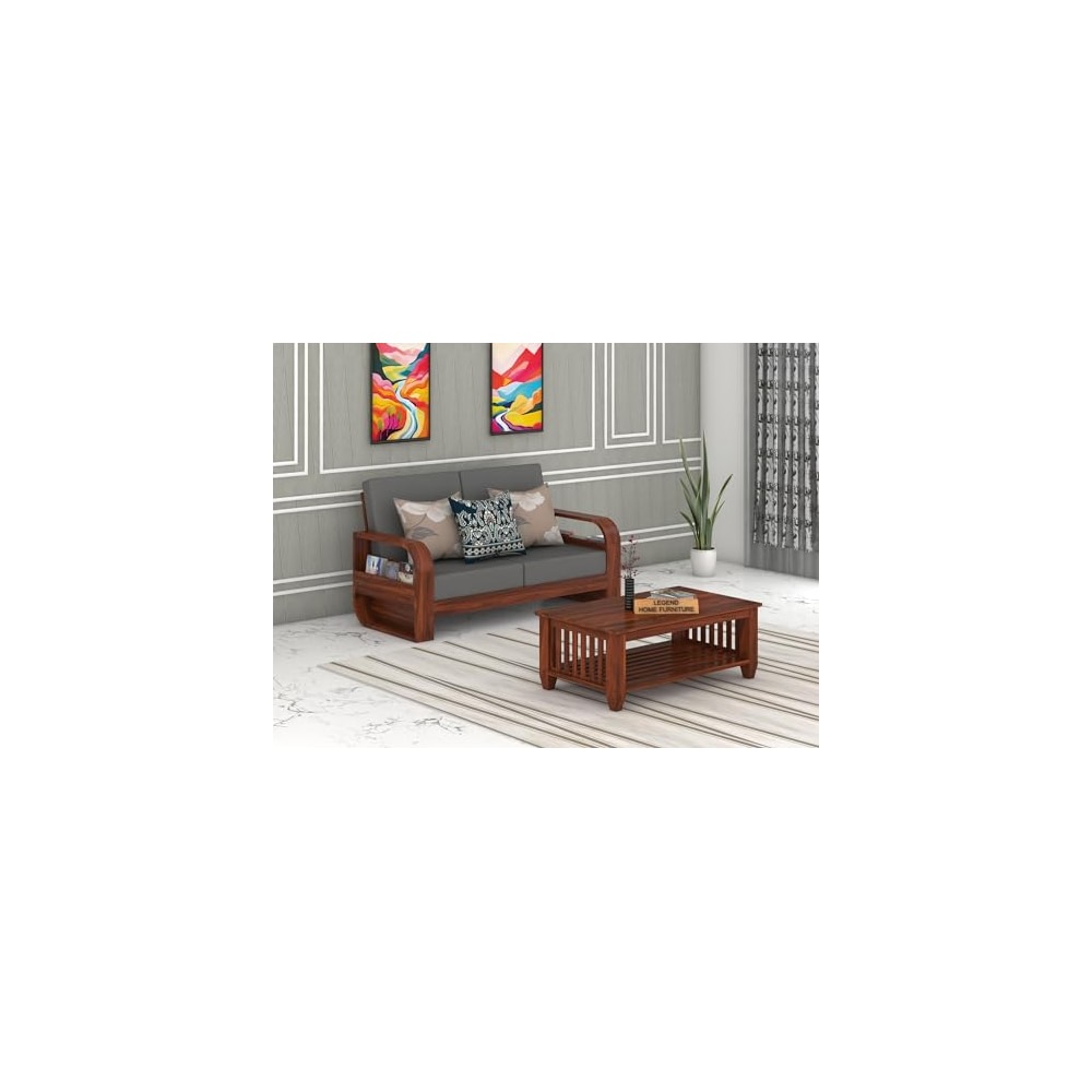 LEGEND HOME FURNITURE Sheesham Wood 2 Seater Sofa Set for Living Room ...