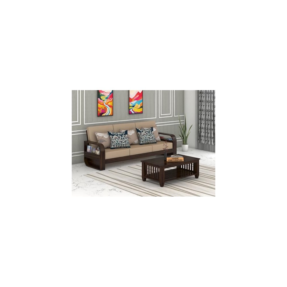 LEGEND HOME FURNITURE Sheesham Wood 3 Seater Sofa Set for Living Room ...