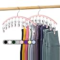 Legging Organizer for Closet, Metal Yoga Pants Hangers 2 Pack w/10 Clips Holds 20 Leggings, Space Saving Hanging Closet Organizer w/Rubber Coated Closet Organizers and Storage, Pink