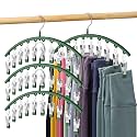 Legging Organizer for Closet, Metal Yoga Pants Hangers 4 Pack w/10 Clips Holds 40 Leggings, Space Saving Hanging Closet Organizer w/Rubber Coated Closet Organizers and Storage, Green
