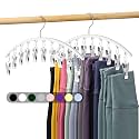 Legging Organizer for Closet, Metal Yoga Pants Hanger w/Rubber Coated 2 Pack w/10 Clips Hold 20 Leggings, Hangers Space Saving Hanging Closet Organizer for Closet Organizers and Storage-White