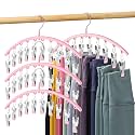 Legging Organizer for Closet, Metal Yoga Pants Hangers 4 Pack w/10 Clips Holds 40 Leggings, Space Saving Hanging Closet Organizer w/Rubber Coated Closet Organizers and Storage, Pink