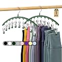 Legging Organizer for Closet, Metal Yoga Pants Hangers 1 Pack w/10 Clips Holds 10 Leggings, Space Saving Hanging w/Rubber Coated Closet Organizers and Storage, Green