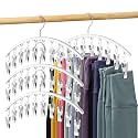 Legging Organizer for Closet, Metal Yoga Pants Hanger w/Rubber Coated 4 Pack w/10 Clips Hold 40 Leggings, Hangers Space Saving Hanging Closet Organizer for Closet Organizers and Storage-White