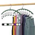 Legging Organizer for Closet, Metal Yoga Pants Hangers 2 Pack w/10 Clips Holds 20 Leggings, Space Saving Hanging Closet Organizer w/Rubber Coated Closet Organizers and Storage, Green