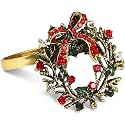 Legigo Set of 8 Christmas Wreath Napkin Rings Set- Diamond Wreath Xmas Napkin Ring Holders for Cloth Napkins, Christmas Holiday Party Dinner Table Decoration