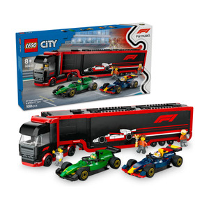 lego city f1 truck with rb20  amr24 f1 cars toy racing transporter set 1086 blocks