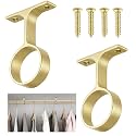 LEIFIDE 2 Pcs 1 5/16 Inch Round Closet Rod Support Bracket, Matte Brass