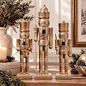 Leinuosen 3 Pcs Neutral Christmas Wooden Nutcracker 10", 12.6", Nostalgic