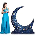 Leinuosen 5 ft Blue Star Moon Starry Night Party Decorations Crescent Moon Cardboard Stand up Cutout Large Life Size Twinkle Little Backdrop Prom Photo Prop Standup for Movie Night Birthday Homecoming