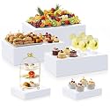 Leinuosen 5 Pcs Buffet Risers Acrylic Large White Rectangle Display