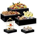 Leinuosen 5 Pcs Large Buffet Risers Set Rectangle Acrylic Display Box Catering Dessert Table Riser Food Display Decorative Stand with Hollow Bottom for Catering(Black)