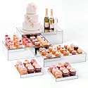 Leinuosen 5 Pcs Large Buffet Risers Set Rectangle Acrylic Display Box Catering Dessert Table Riser Food Display Decorative Stand with Hollow Bottom for Catering(Silver)
