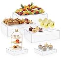 Leinuosen 5 Pcs Large Buffet Risers Set Rectangle Display Acrylic Box Catering Dessert Table Riser Food Display Decorative Stand with Hollow Bottom for Catering(Clear)