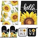 Leinuosen 6 Sunflower Kitchen Towels Oven Mitts and Pot Holders Sets