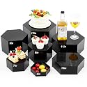 Leinuosen 7 Pcs Large Acrylic Buffet Risers, 6-12" Hexagonal, Black