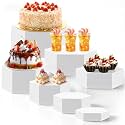 Leinuosen 7 Pcs Large Acrylic Buffet Risers, 6-12" Hexagonal, White