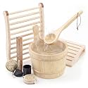 Leinuosen 9 Pcs Natural Wood Sauna Accessories Kit - Home Sauna Set with Pillow, Backrest, Bucket & Ladle, Thermo-Hygrometer, Hourglass, Body Brush, Pumice Stone & Aromatherapy Cup