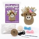 LEISURE ARTS Crochet Kit, Pudgies Highland Cow, Tan, 4", Crochet Kit for Beginners, Complete Kit, Animal Kits, Animal DIY Amigurumi Kits