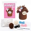 LEISURE ARTS Crochet Kit, Pudgies Highland Cow, Brown, 4", Crochet Kit for Beginners, Complete Kit, Animal Kits, Animal DIY Amigurumi Kits