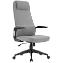 LeisureMod Ergonomic High-Back Leather Office Chair - Grey Swivel Desk Chair with Adjustable Height, Tilt, Padded Headrest &amp; Double Wheel Casters, Comfortable for Home or Office