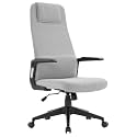 LeisureMod Ergonomic High-Back Polyester Office Chair - Grey Swivel Desk Chair with Adjustable Height, Tilt, Padded Headrest &amp; Double Wheel Casters, Comfortable for Home or Office