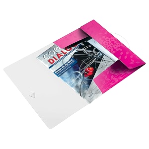 leitz wow pp 3-flap premium file folder with elastic closure pink metallic 150 sheets capacity