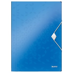 leitz wow pp 3-flap premium file folder with elastic closure blue metallic 150 sheets capacity