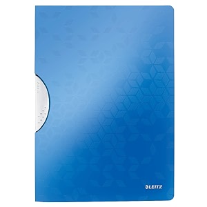 leitz wow pp colorclip premium file folder with clip fastener blue metallic 30 sheets capacity