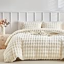 lekesky Fluffy Faux Fur Duvet Cover Queen Size with 2 Pillowcases, Beige