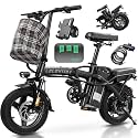 LELEKUAI Electric Bike for Adults and Teens, 520W-1200W Motor, 20-28MPH, 32 Miles Range, 48V 10Ah Battery, 3-Level Pedal Assist, 14" Foldable Mini Electric Bicycle, UL 2849 Certified