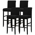 Lellen Bar Stool Covers Set of 4,Stretch Washable Bar Stool Seat Covers,Removable Bar Chair Covers with Backs,Counter Height Bar Stool Chair Covers for Kitchen Dining Room Cafe（Black）