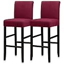 Lellen Bar Stool Covers Set of 2,Stretch Washable Bar Stool Seat Covers Removable Bar Chair Covers with Backs Counter Height Bar Stool Chair Covers for Kitchen Dining Room Cafe（Wine Red）