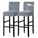Lellen Waterproof Bar Stool Covers，Stretch Washable Barstool Seat Covers Removable Bar Chair Covers with Backs,Counter Height Bar Stool Chair Covers for Kitchen Dining Room Cafe（Greyblue，2PCS）