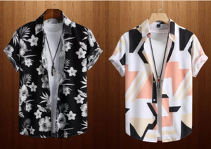 LEMBRIKA Men Printed Casual Black Beige Shirt