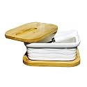 Lemon Tree Ceramic Butter Box with Wooden Lid – Durable Butter Keeper for Refrigerator & Counter, Butter Storage Container with Lid, Non-Slip Butter Dish, Ideal for Softening Butter (Black)
