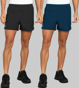 lemona pack of 2 solid men black blue running shorts