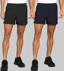 lemona pack of 2 solid men black dark blue running shorts