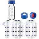 LemonRoad 100 Pcs 2 ml Autosampler Vials 9-425 GC/HPLC Clear Sample Vials with Screw Cap Write-on Spot & Graduations & PTFE & Silicone Septa for LC Stamper GC-MS Lab Analysis