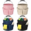 LemonRoad 4 Pack Cleaning Caddy with Handle 17L Foldable Cleaning Supplies Organizer Oxford Cloth Storage Basket with 6 Pockets Portable Multi Bucket Bag for Home Garden (Black,Beige,Navy Blue,Pink)