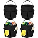 LemonRoad 4 Pack Cleaning Caddy with Handle 17L Foldable Cleaning Supplies Organizer Oxford Cloth Storage Basket with 6 Pockets & Soft Grip Portable Multi Bucket Bag for Home, Garden (Black)