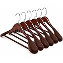 LemonRoad 6 Pack Wide Shoulder Wooden Suit Hangers with Velvet Grip