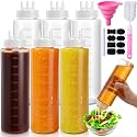 LemonRoad 6 Pcs 3 Hole Squeeze Bottles for Sauces Plastic Condiment Squeeze Bottles Tomato Sauce Ketchup Dispensers Salad Dressing Container Squirt for Oil BBQ Paint Pancake Craft (30 Oz/ 900 ml)