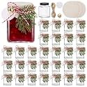 LemonRoad Mini Yogurt Jars 3.4 oz Glass Bottles with Plastic Lids for Jam, Honey, Wedding Favors, Birthday Party Decor Mason Jar with Checkered Cloth and Rope (Square,Linen Color,30)