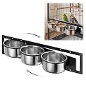 LemonRoad Parrot Cage Feeder, 3 Stainless Steel Bowls with Swing Gate Frame